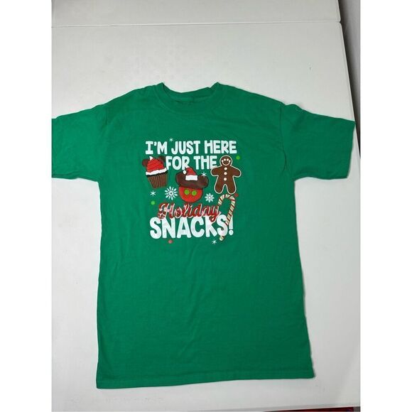 Disney Kids T-Shirt I'm Just Here For The Holiday Snacks Cotton Size XL Green - Picture 1 of 6